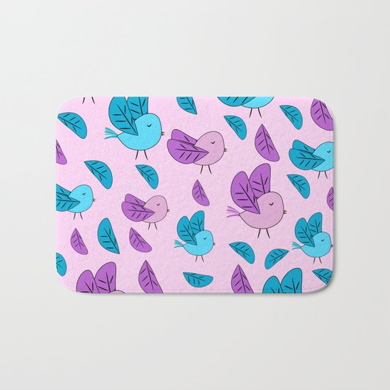 Birds in blue and pink Bath Mat