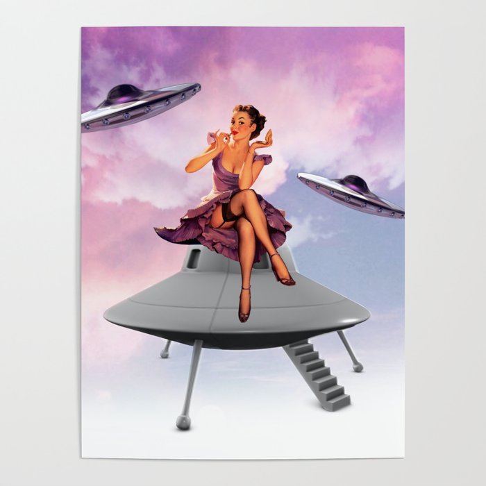 Vintage UFO Woman Poster