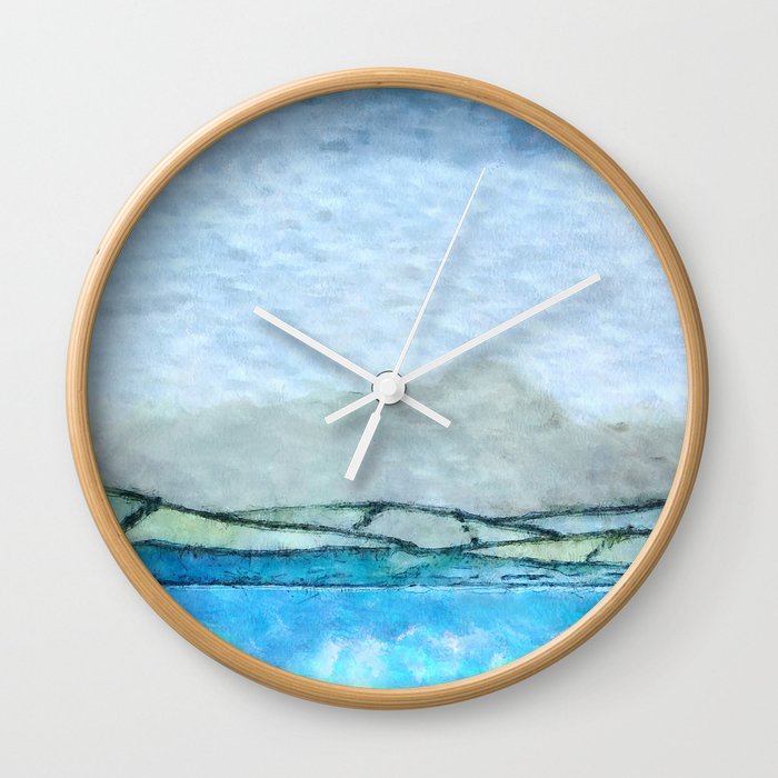Landscape with fog and blue Wall Clock