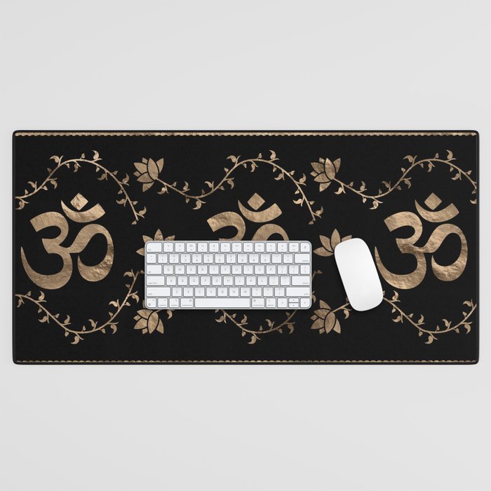 OM symbol ornament - black and gold Desk Mat