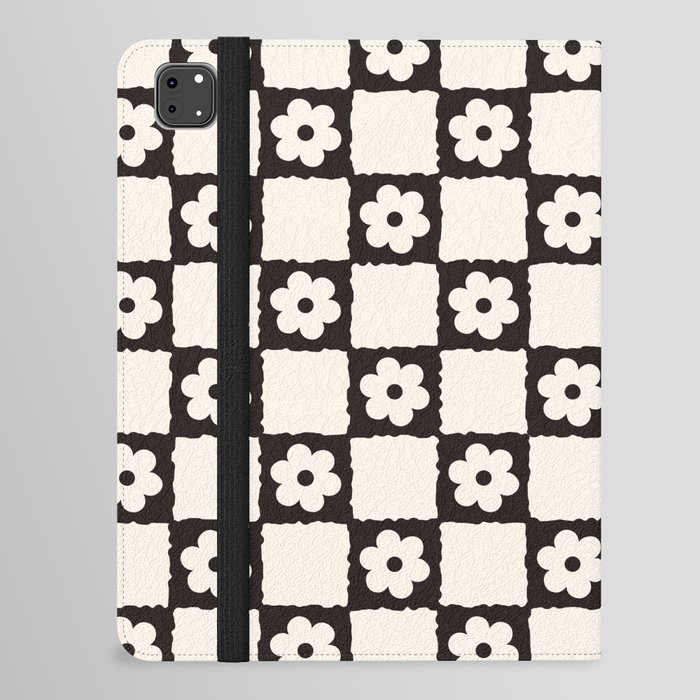 Retro Flower Checker in Black&White iPad Folio Case