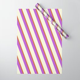 [ Thumbnail: Orchid, Beige, and Chocolate Colored Lines Pattern Wrapping Paper ]