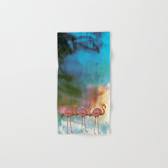 Tropical Flamingo Illustration on watercolor - Birds Animals #Society6 Hand & Bath Towel