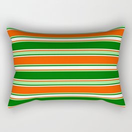 [ Thumbnail: Red, Light Green, Dark Green, and Mint Cream Colored Lined/Striped Pattern Rectangular Pillow ]