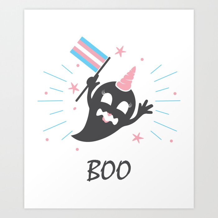 Trans Ghost Transgender Pride Flag Halloween LGBT Light Art Print by Superdesign
