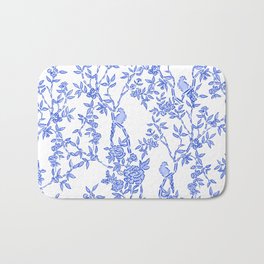 Blue and White Bamboo and Birds Bath Mat