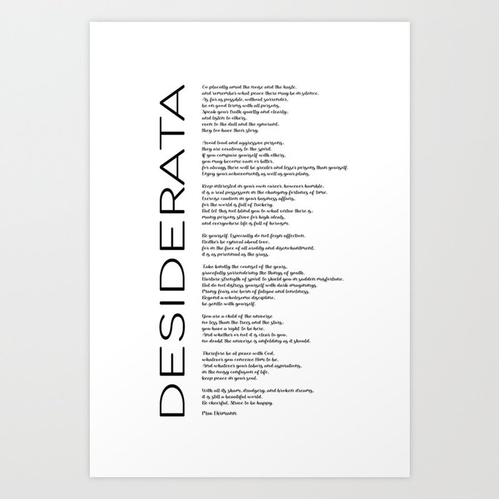 Desiderata Poem by Max Ehrmann - Literary Gifts Art Print by EK Art Prints | Society6 for Desiderata Printable Text Pdf Free Download