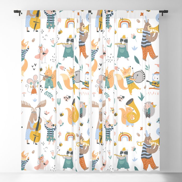 Colorful cartoon style musical Animals 2  Blackout Curtain