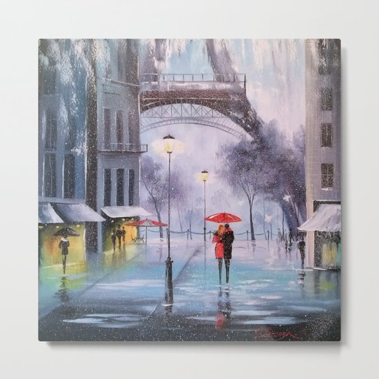 the first snow in Paris Metal Print