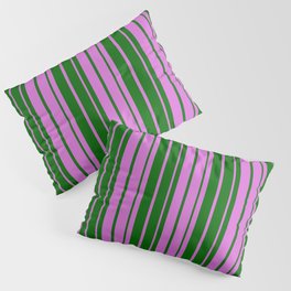 [ Thumbnail: Orchid & Dark Green Colored Striped Pattern Pillow Sham ]