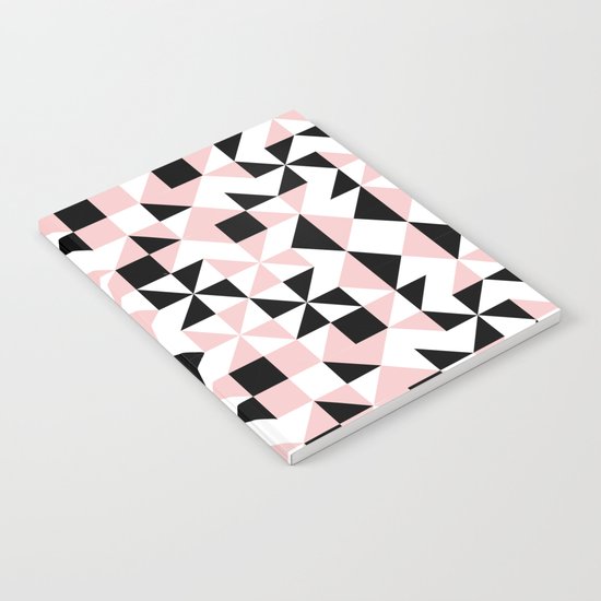 Eva - rose quartz quilt squares hipster retro geometric minimal abstract pattern print black pink Notebook