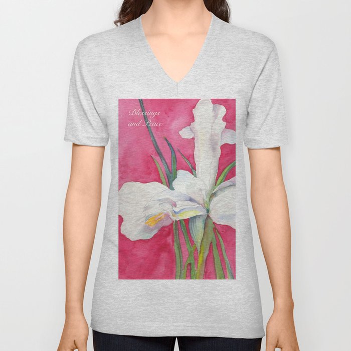 White Iris V Neck T Shirt