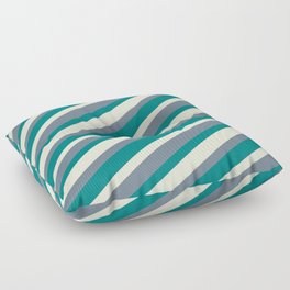 [ Thumbnail: Beige, Slate Gray, and Teal Colored Lined/Striped Pattern Floor Pillow ]