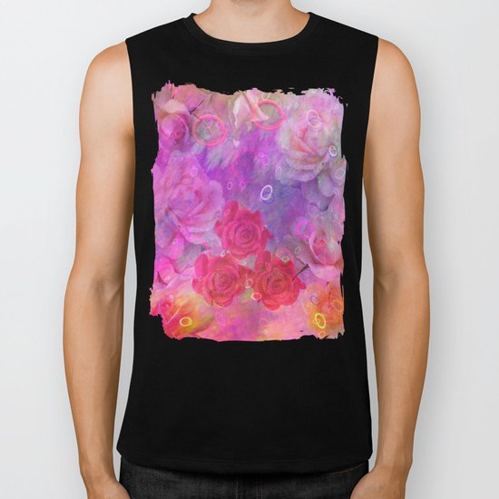 Dream Roses in soft pink, purple and orange Biker Tank