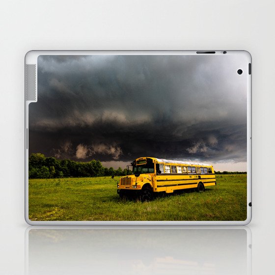 Thunder Bus - Thunderstorm Advances Over Old School Bus on Stormy Spring Day in Oklahoma Laptop & iPad Skin