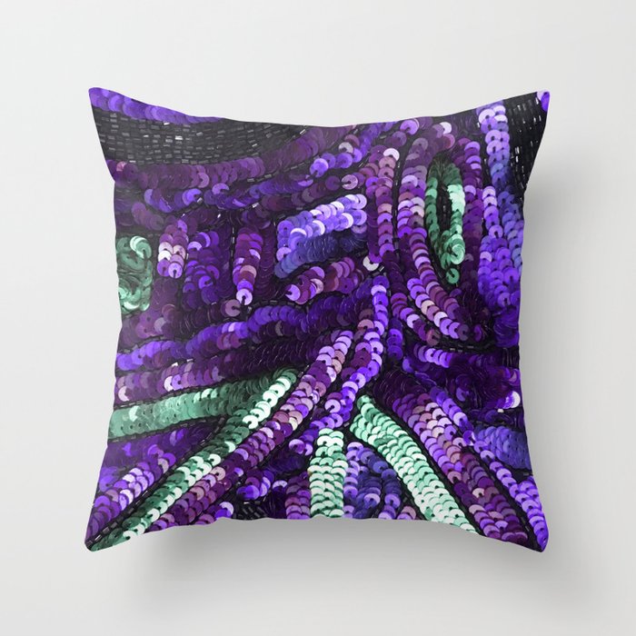 Violet Purple Mint Green Sequin Sparkle Throw Pillow