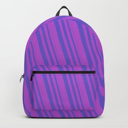[ Thumbnail: Slate Blue & Orchid Colored Striped Pattern Backpack ]