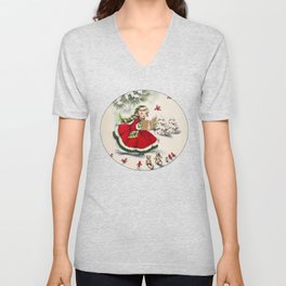 Vintage Christmas Girl V Neck T Shirt