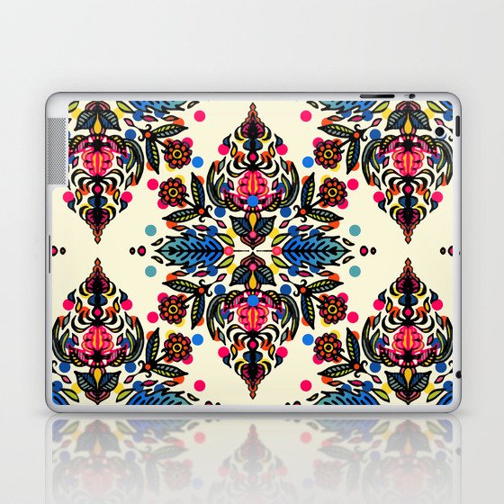 Bright Folk Art Pattern - hot pink, orange, blue & green Laptop & iPad Skin