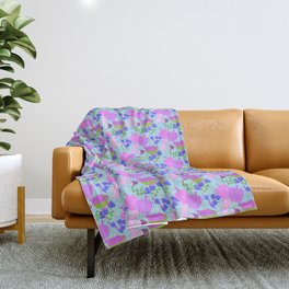 Mid-Century Modern Fruits And Vegetables Pink And Purple Throw Blanket