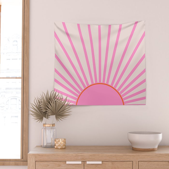 Sun Print Sunrise Hot Pink And Orange Sunshine Retro Sun Wall Art Vintage  Boho Abstract Modern Decor Wrapping Paper by Daily Regina Designs