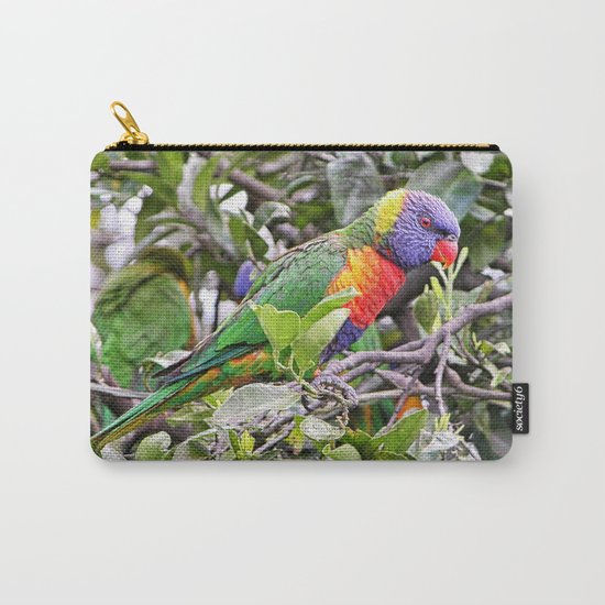 rainbow lorikeet on branch in tree Carry-All Pouch