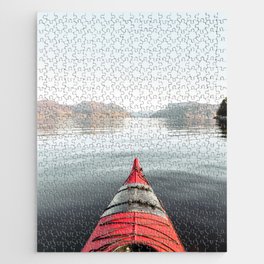 Travel Photography Art Print | The Red Kayak Europe Photo | Mountain Lake In Norway Nature Seascape Jigsaw Puzzle