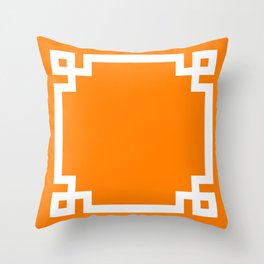 Orange and White Greek Key Square Border Throw Pillow