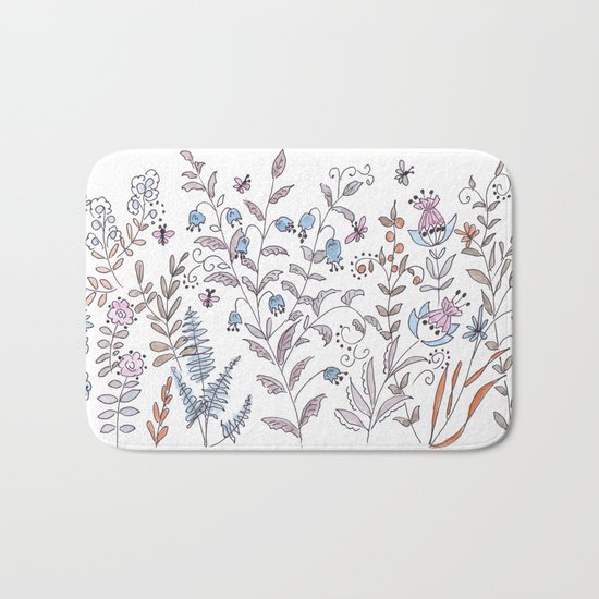 Watercolor pattern . The flowers of the field . Bath Mat