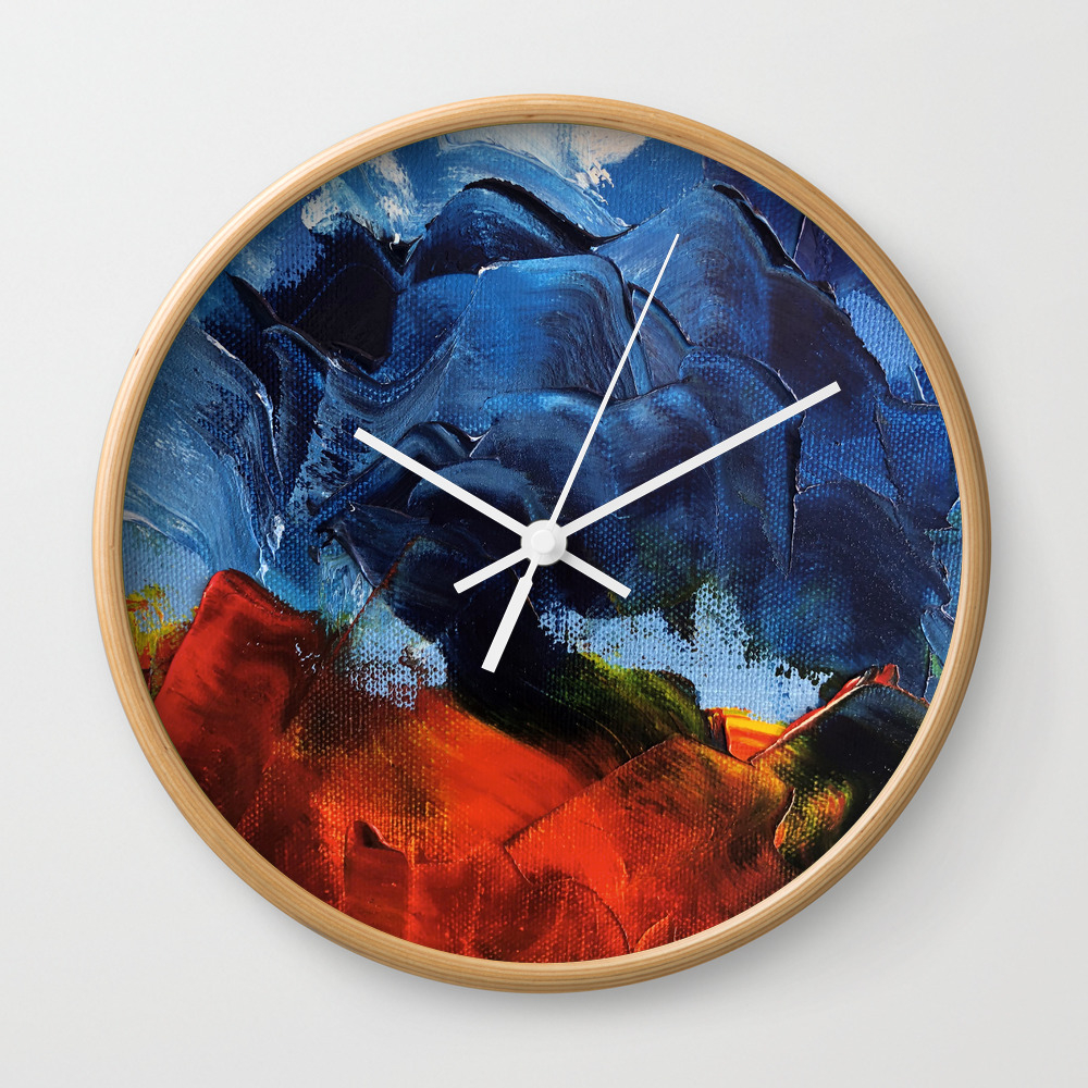 Red Mountain And Stormy Sky Oil Painting Fine Art Wall Clock By
