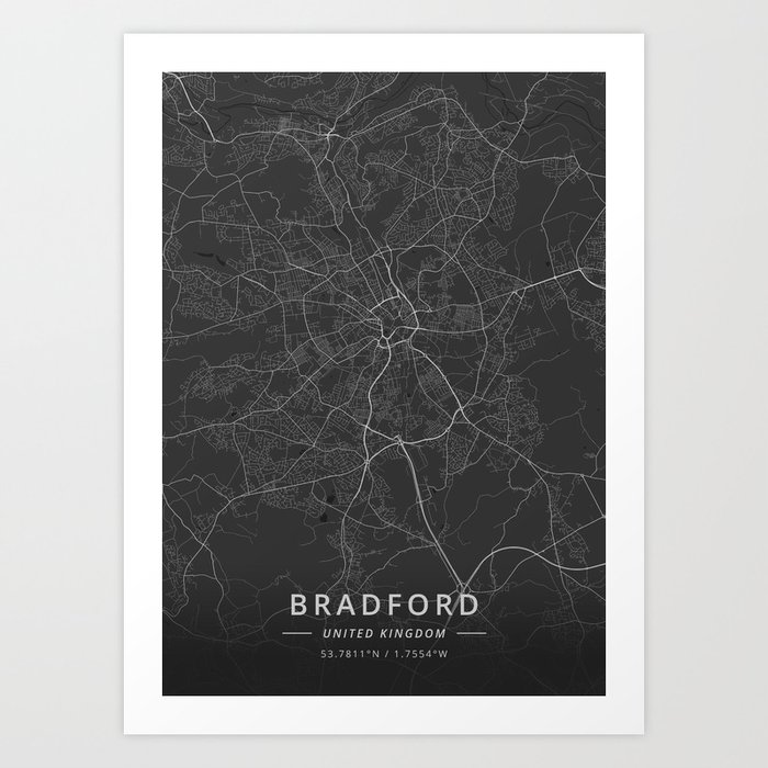 Bradford, United Kingdom - Dark Map Art Print