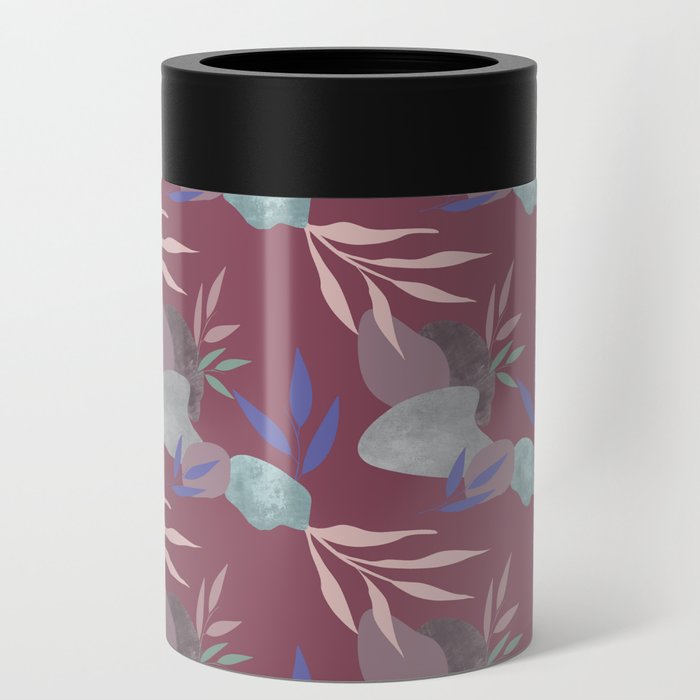 modern colorful leaves and stones on maroon wine Can Cooler