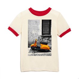 Orange Vespa in Bologna Black and White Photography Kids T Shirt