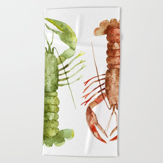 Colorful Lobsters Beach Towel