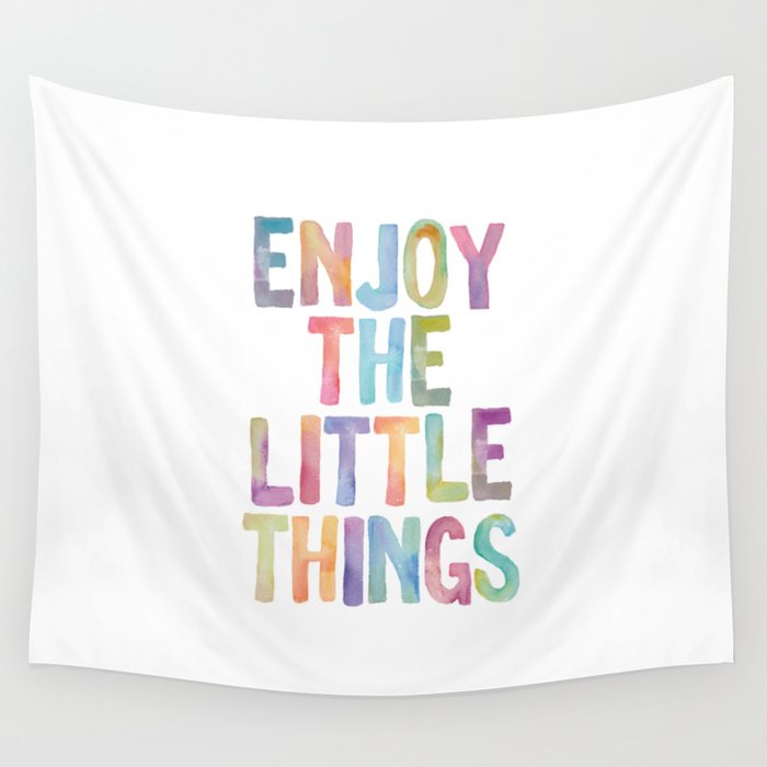 Enjoy The Little Things Watercolor Rainbow Design Inspirational Quote Bedroom Wall Art Home Decor Wall Tapestry