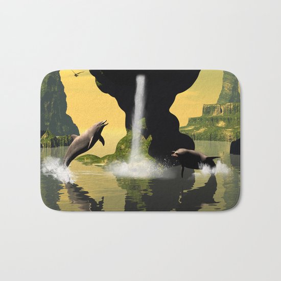 Funny jumping dolphins Bath Mat