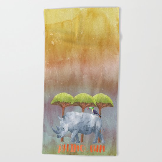 RHINO - FUN - rhinoceros - Africa Animal on #Society6 Beach Towel