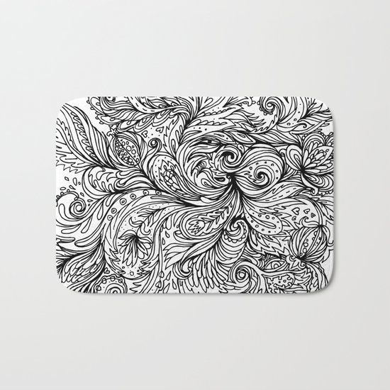 B&W Floral Indian Pattern Bath Mat