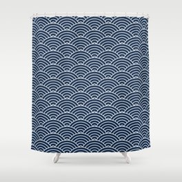 Japanese Waves Pattern Dark Blue Shower Curtain