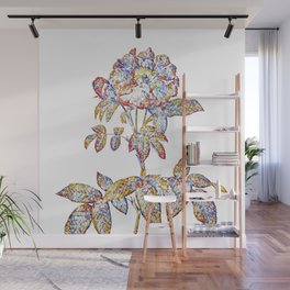 Floral Provins Rose Mosaic on White Wall Mural