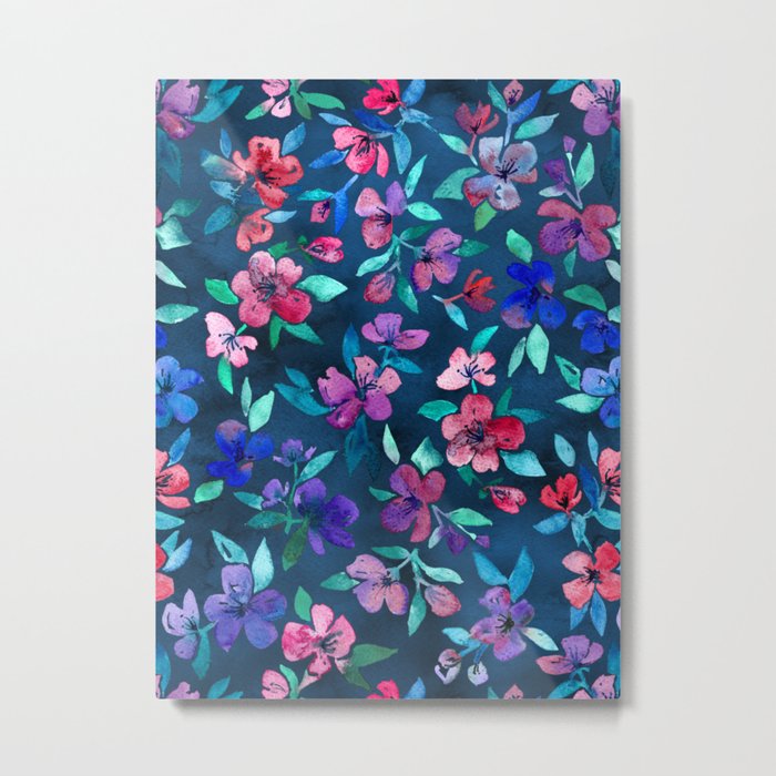 Southern Summer Floral - navy + colors Metal Print