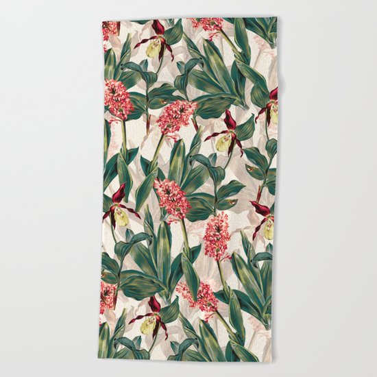 Tropical Leaf Pattern Beach Towel