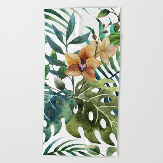 Tropical Floral Pattern 03 Beach Towel
