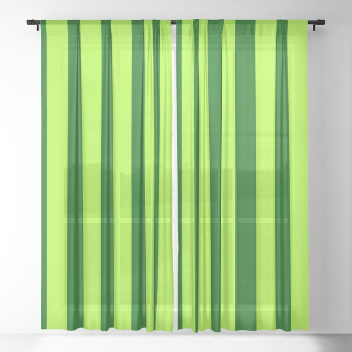Dark Green & Light Green Colored Stripes/Lines Pattern Sheer Curtain