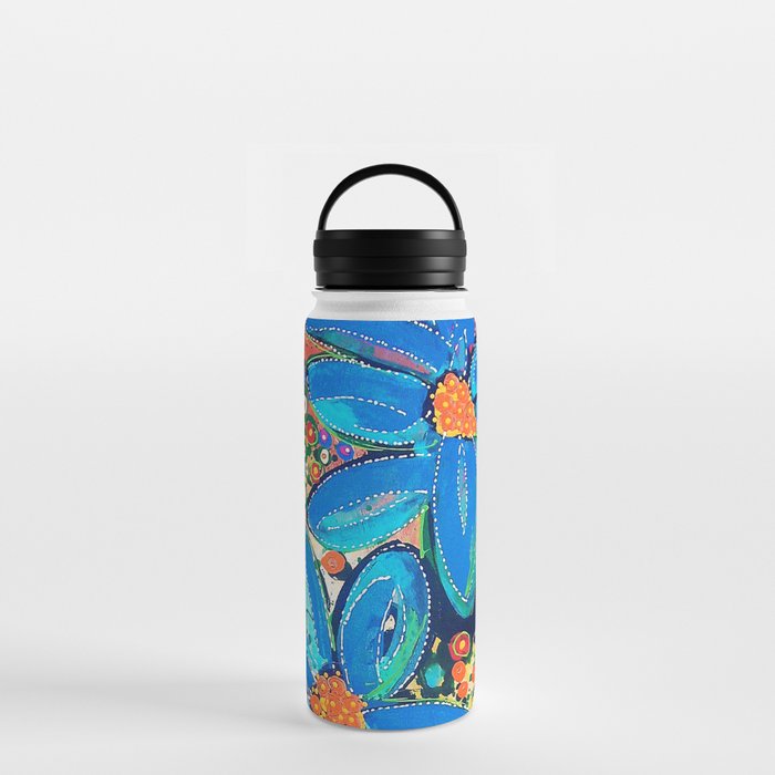 Flower Power Vibrant Blue Daisies Water Bottle