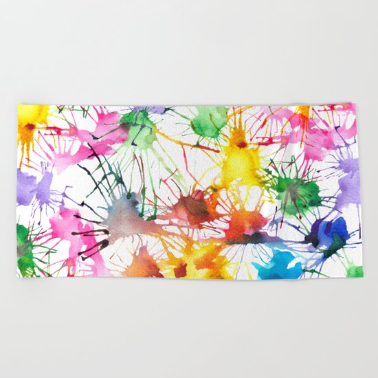 Watercolor Splashes Beach Towel
