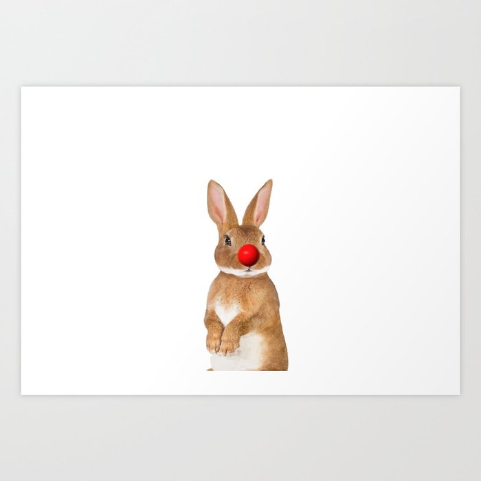 Bunny with red Clown Nose Art Print
