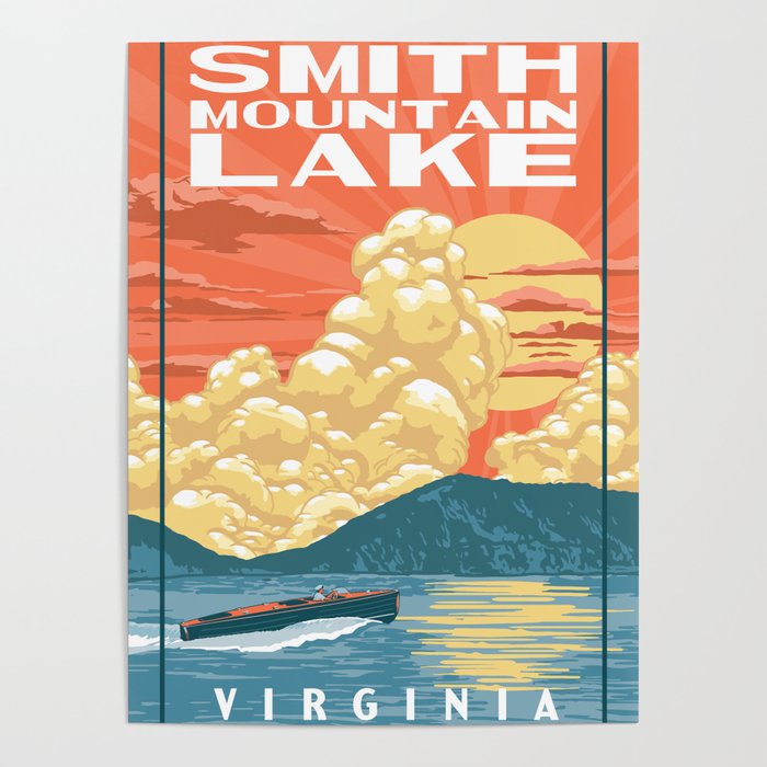 Smith Mountain Lake, Virginia | Vintage WPA Poster Style Retro Art Print Poster