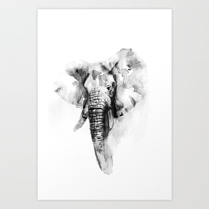 Black n White Painted elephant Art Print