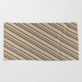 [ Thumbnail: Tan & Dim Gray Colored Lined/Striped Pattern Beach Towel ]
